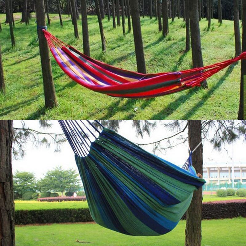 Hamaca portátil Al aire libre Hamaca colgante de jardín para el hogar Viaje Camping Senderismo Columpio Lona Raya Hamaca roja