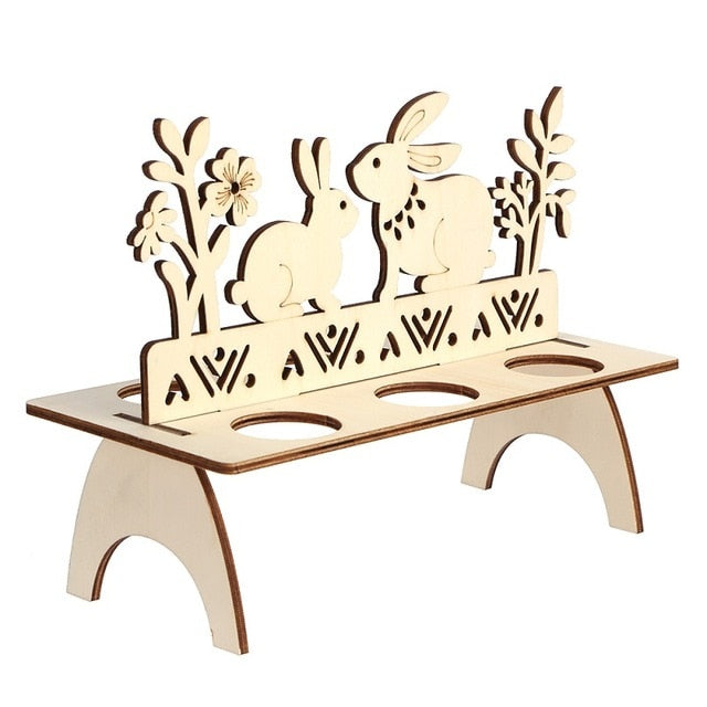 Estante de huevo de Pascua de madera Soporte Conejo Gallina Feliz Patrón de Pascua Festival de Huevos de Pascua Titular de la bandeja DIY Decoración para el hogar